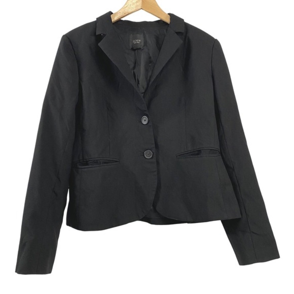 J. Crew Womens Super 120s 2 Button Blazer sz 4 Black Careerwear Office Preppy